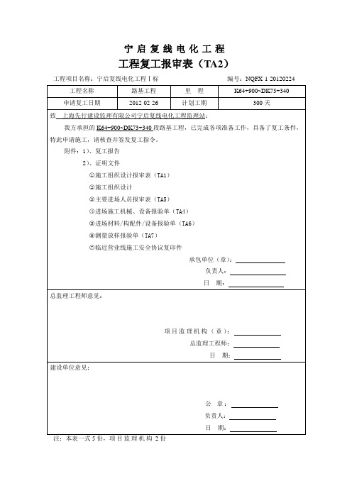 复工报审表