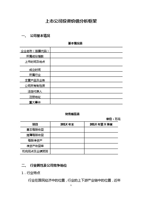 上市公司投资价值分析框架