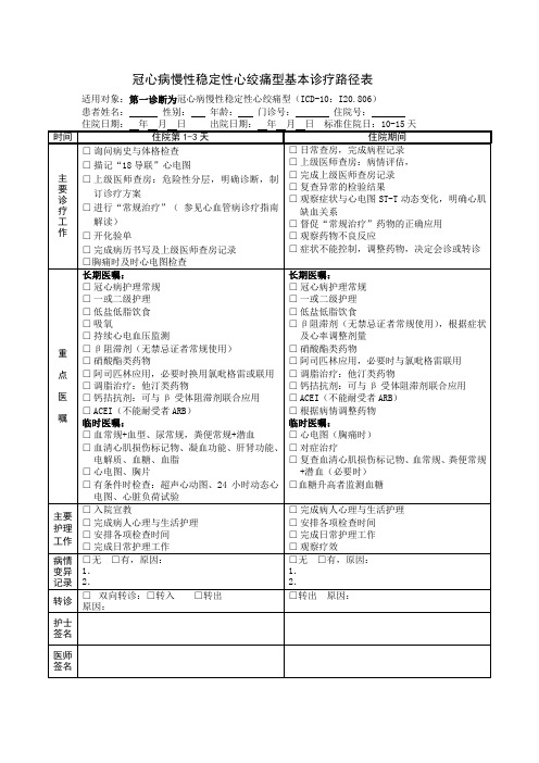 冠状动脉粥样硬化性心脏病慢性稳定性心绞痛基本诊疗路径(试行)[1]