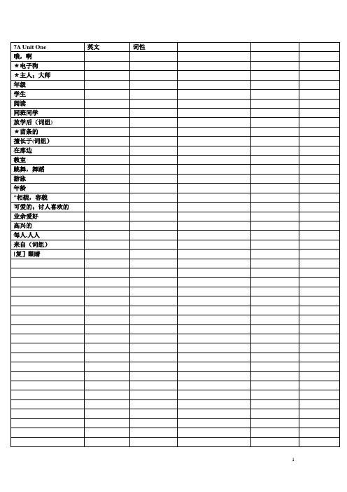 新译林版 7A 单词表