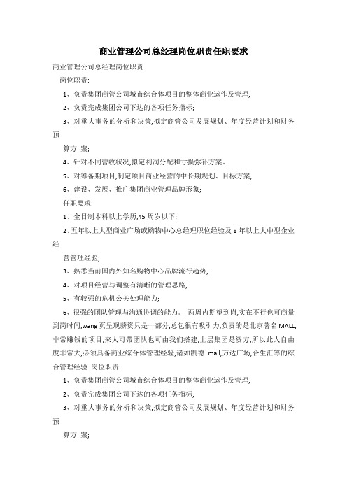 商业管理公司总经理岗位职责任职要求