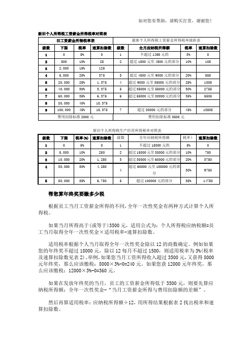 新旧个人所得税工资薪金所得税率对照表