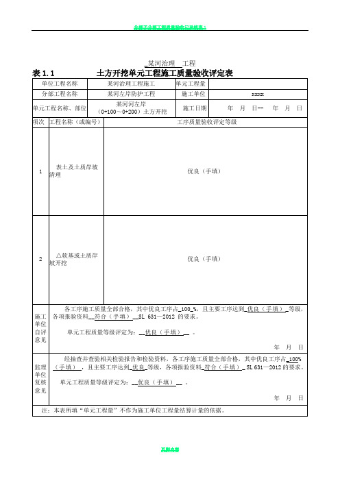 土方开挖单元工程施工质量验收评定表