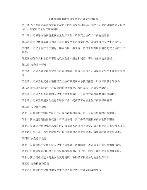 某环境科技有限公司安全生产规章制度汇编