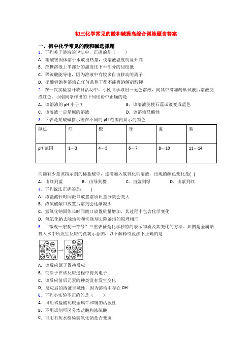 初三化学常见的酸和碱提高综合训练题含答案