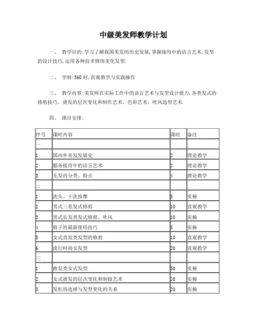 中级美发师教学计划