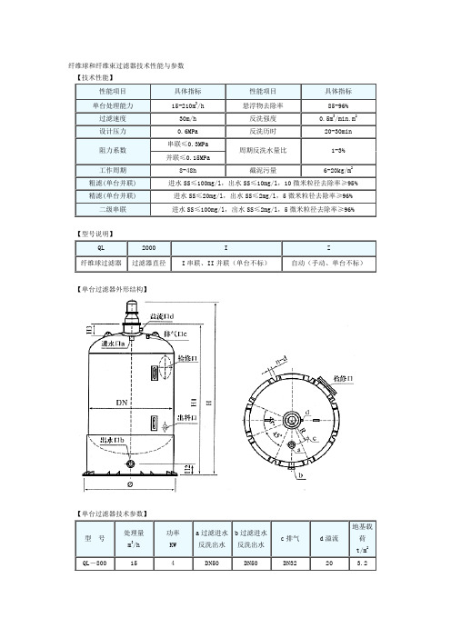 纤维球和纤维束过滤器技术性能与参数