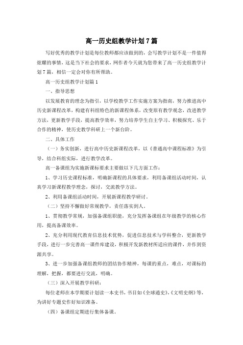 高一历史组教学计划7篇