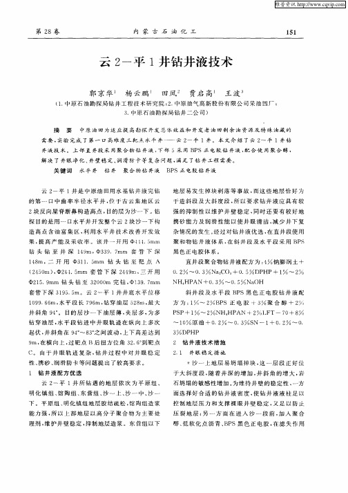 云2—平1井钻井液技术