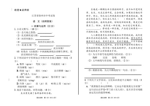 江苏省徐州市中考语文试卷高三复习后附答案解析