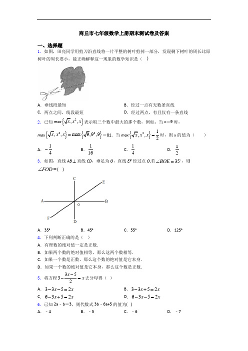 商丘市七年级数学上册期末测试卷及答案