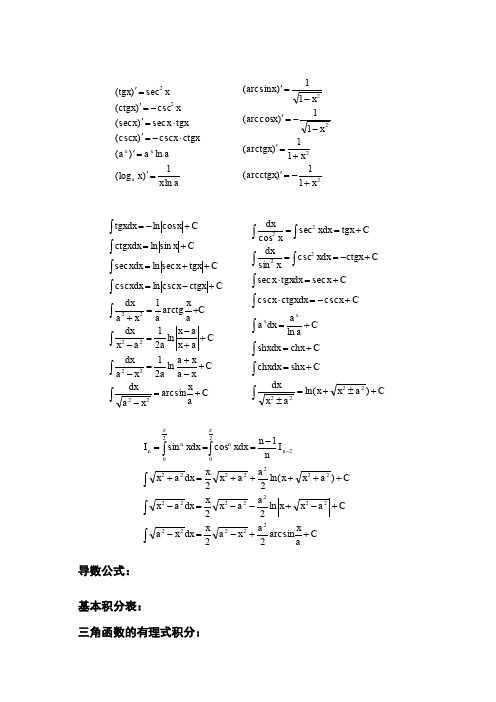 大学数学公式总结大全