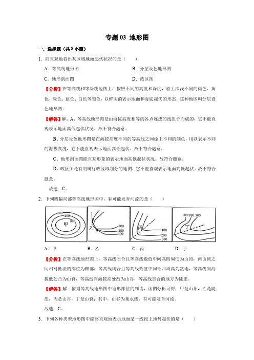 中图版地理七年级上册  专题03 地形图(解析版)