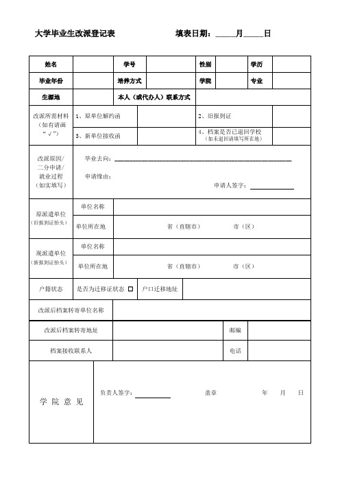 大学毕业生改派登记表