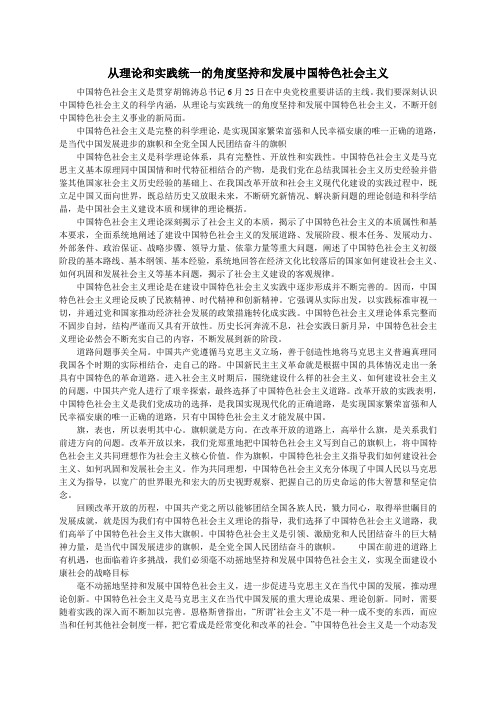 从理论和实践统一的角度坚持和发展中国特色社会主义