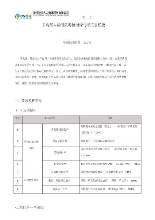 (完整版)采购部人员绩效考核指标与考核表模板