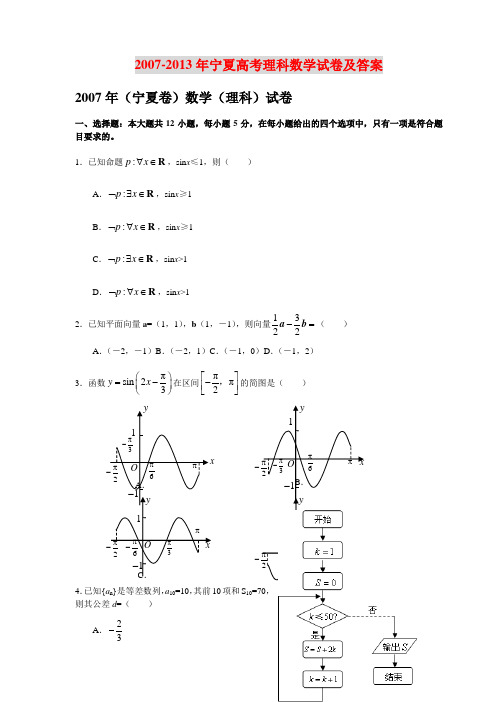 2007-2013年宁夏高考数学(理科)试卷及答案