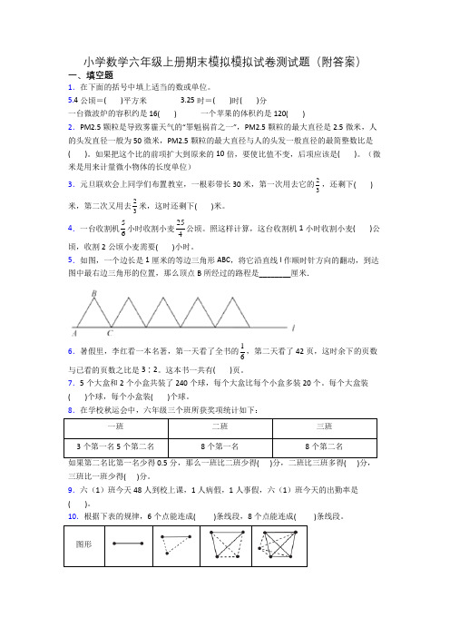 小学数学六年级上册期末模拟模拟试卷测试题(附答案)