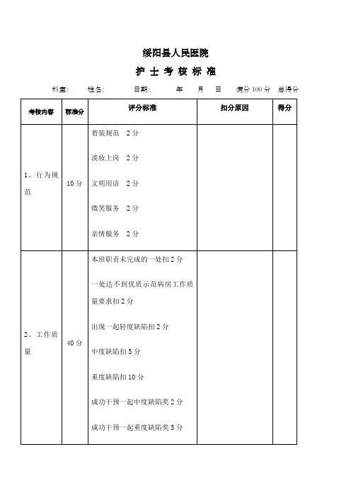 各级护士考核标准