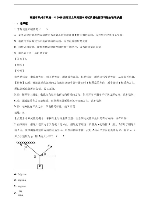 2019届福建省泉州市泉港区第一中学高三上学期期末考试理科综合物理试题(解析版)