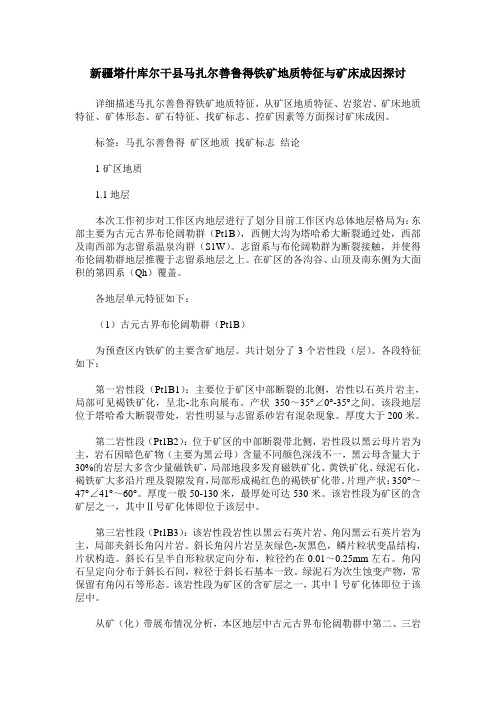 新疆塔什库尔干县马扎尔善鲁得铁矿地质特征与矿床成因探讨