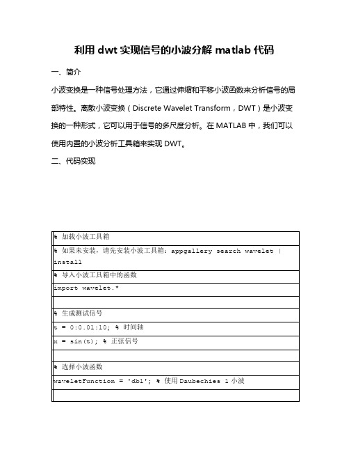 利用dwt实现信号的小波分解 matlab代码