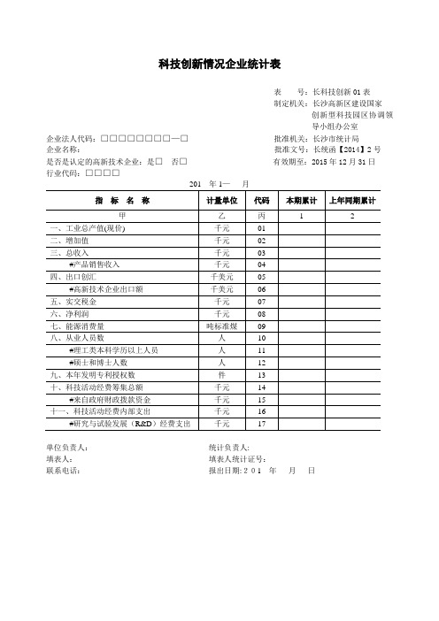 科技创新情况企业统计表