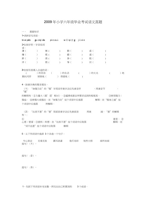 2009年小学六年级毕业考试语文真题