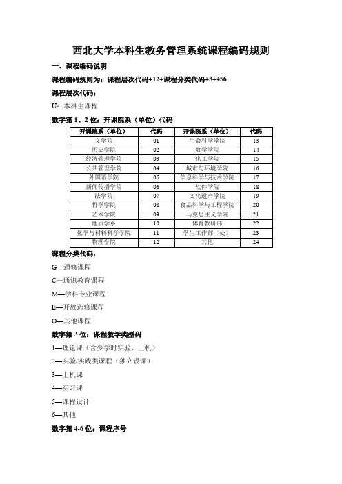 西北大学本科生教务管理系统课程编码规则