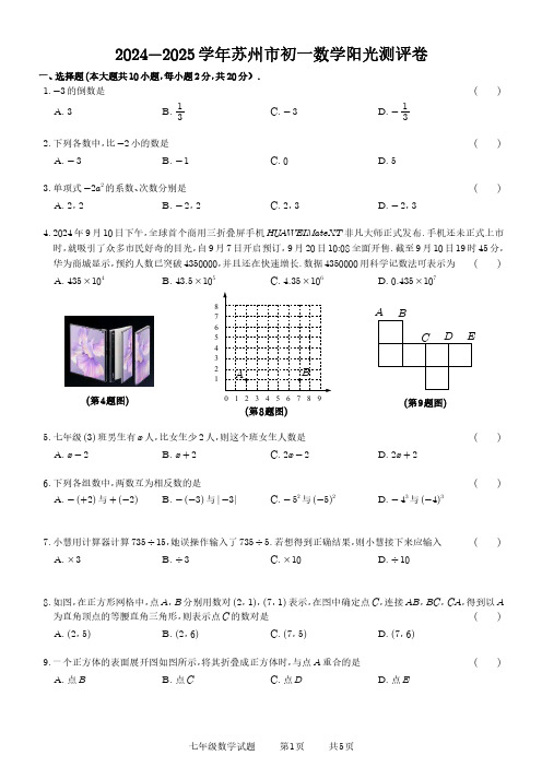 苏州市六区2024-2025学年第一学期初一数学阳光调研试卷及解析