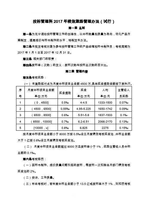 投标绩效激励管理办法