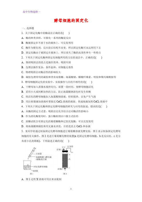 高中生物选修1课时作业25：4.3 酵母细胞的固定化