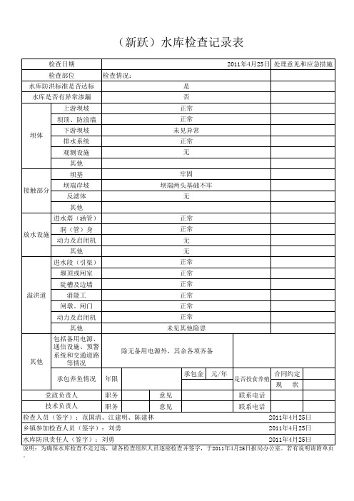 水库检查记录表