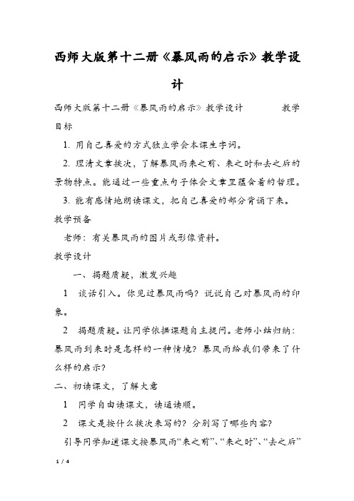 西师大版第十二册《暴风雨的启示》教学设计