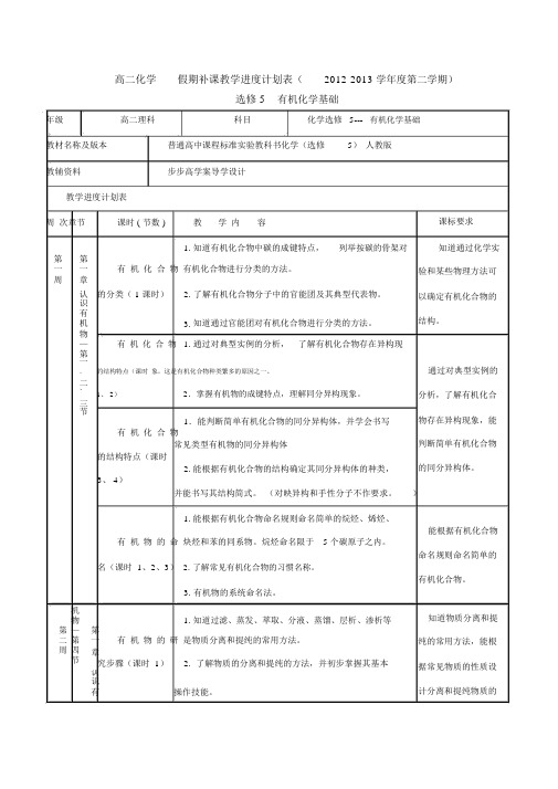 高中高二化学选修5重点学习的教学进度计划模板标准表格.doc