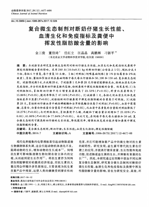 复合微生态制剂对断奶仔猪生长性能、血清生化和免疫指标及粪便中