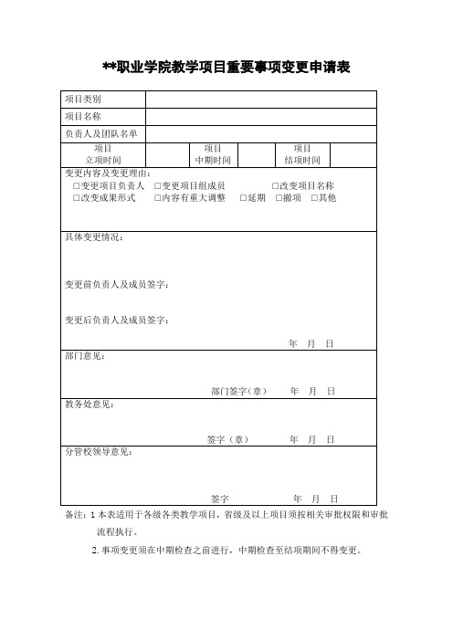 重要事项变更申请表