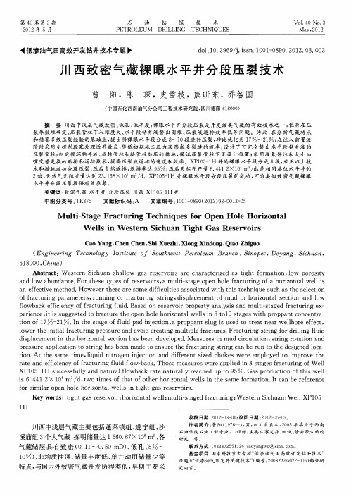 川西致密气藏裸眼水平井分段压裂技术