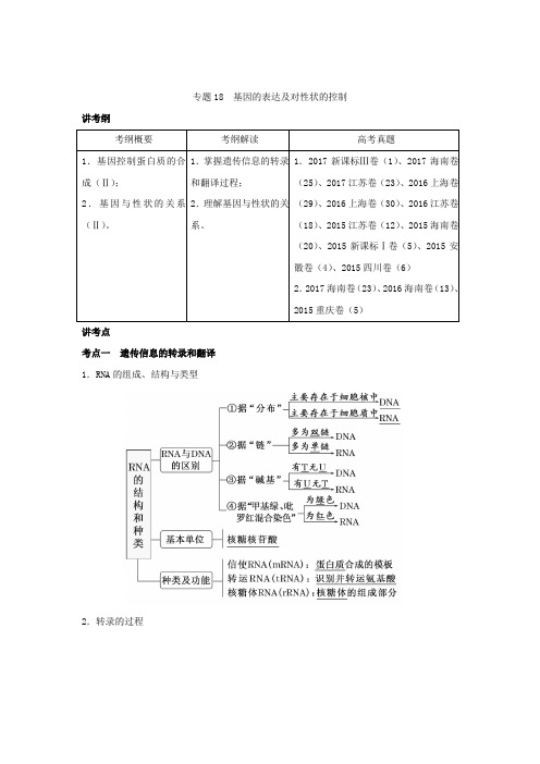 [高考生物]一轮复习人教版 基因的表达及对性状的控制 教案.doc