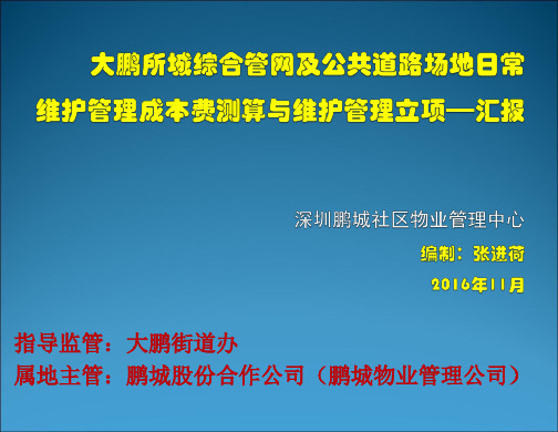 大鹏所城综合管网维护管理成本费测算与维护管理立项-----汇报-2016.11.08