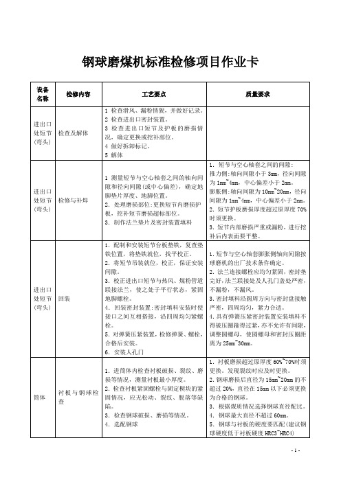 钢球磨煤机——标准检修项目作业卡