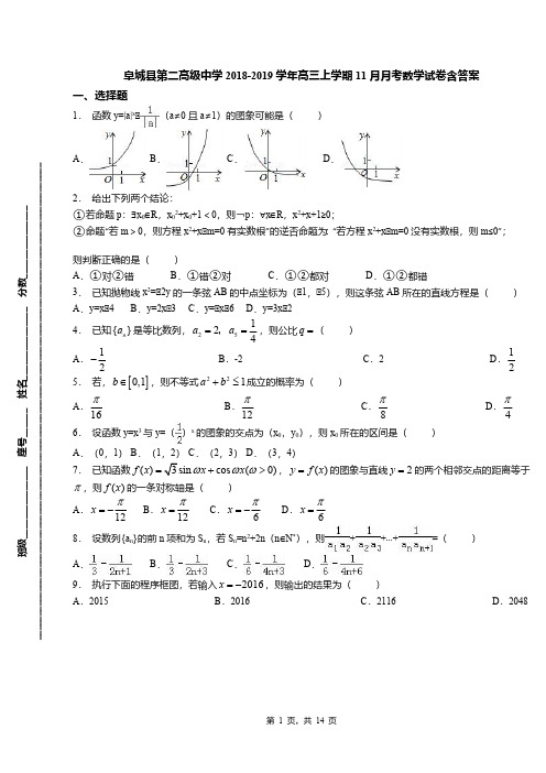 阜城县第二高级中学2018-2019学年高三上学期11月月考数学试卷含答案