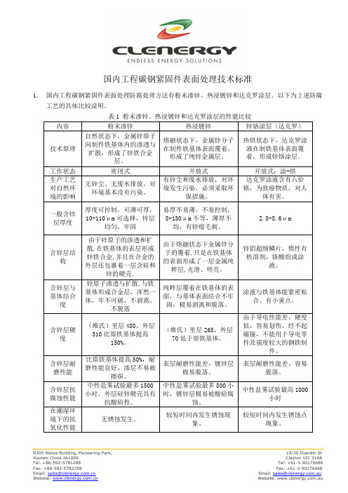 国内工程碳钢紧固件表面处理技术标准