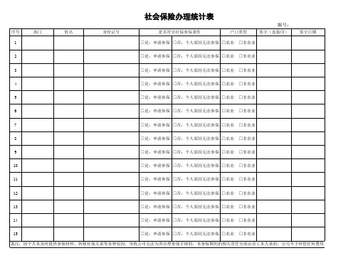 社会保险办理统计表社保缴纳意向调查表