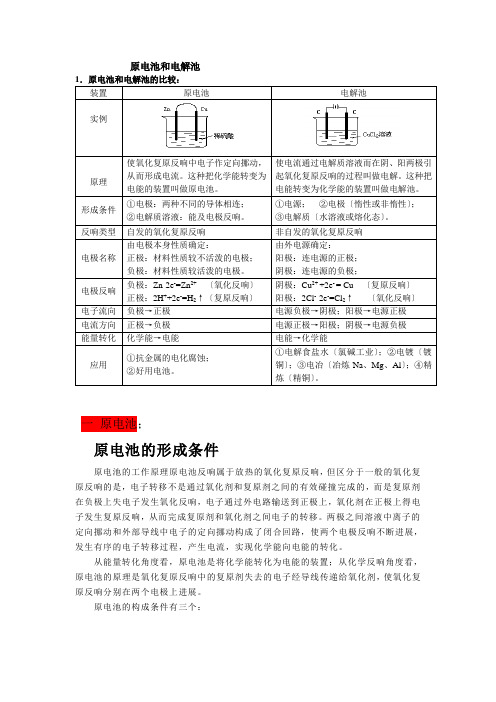 高中化学知识点原电池和电解池