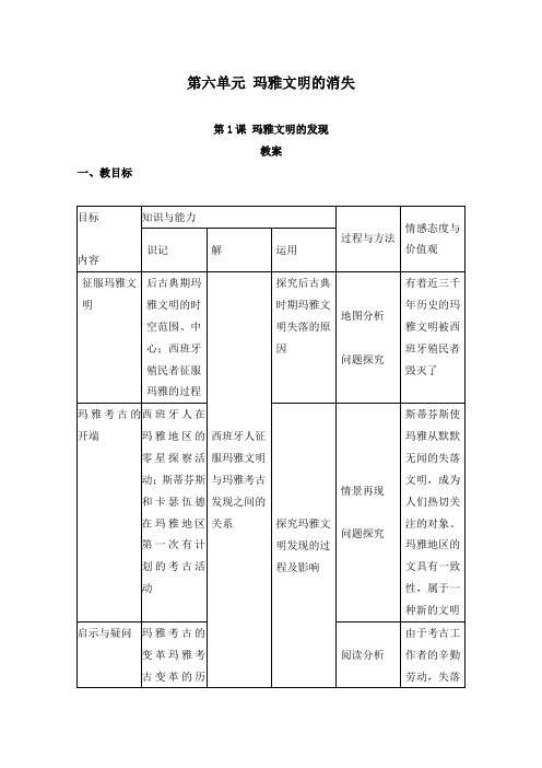 最新人教版选修五高中历史6.1《玛雅文明的发现》教学设计