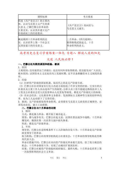 高考历史总复习学案练案一体化 专题八 解放人类的阳光大道 人民版必修1