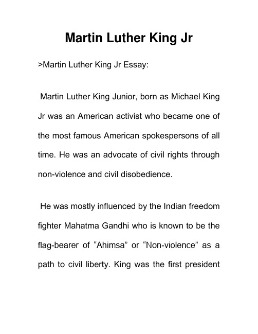 介绍名人 马丁路德金 Martin Luther King Jr 英语作文