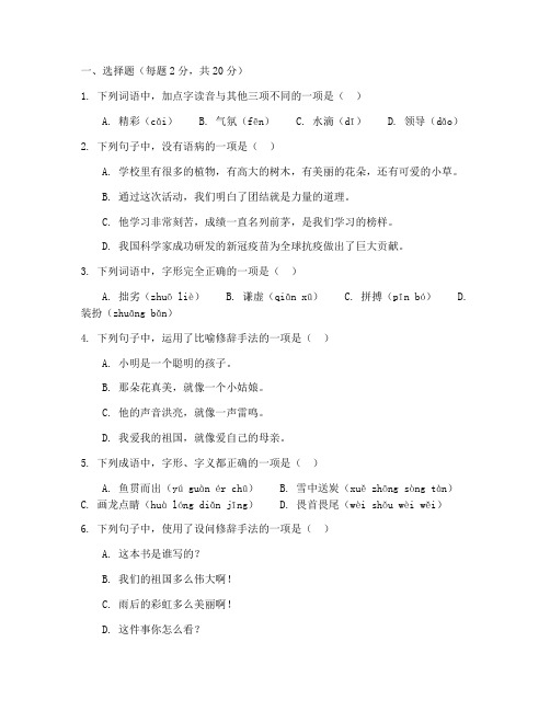 西师版小学语文毕业测试卷