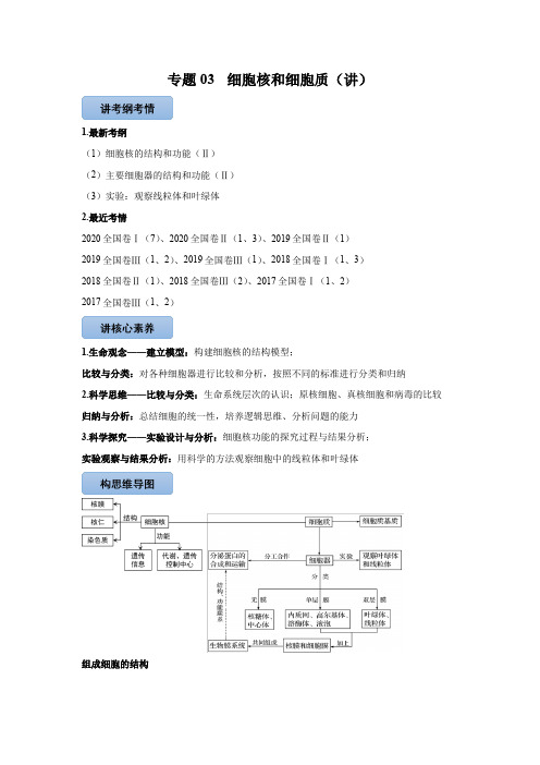 2022高考生物专题03 细胞核和细胞质(含答案解析)